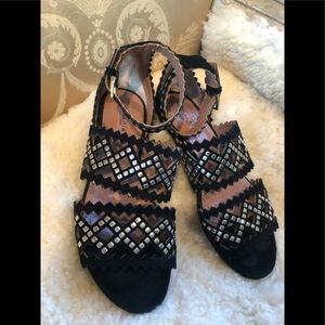 Alaia black suede leather w/ grommets sandals 36